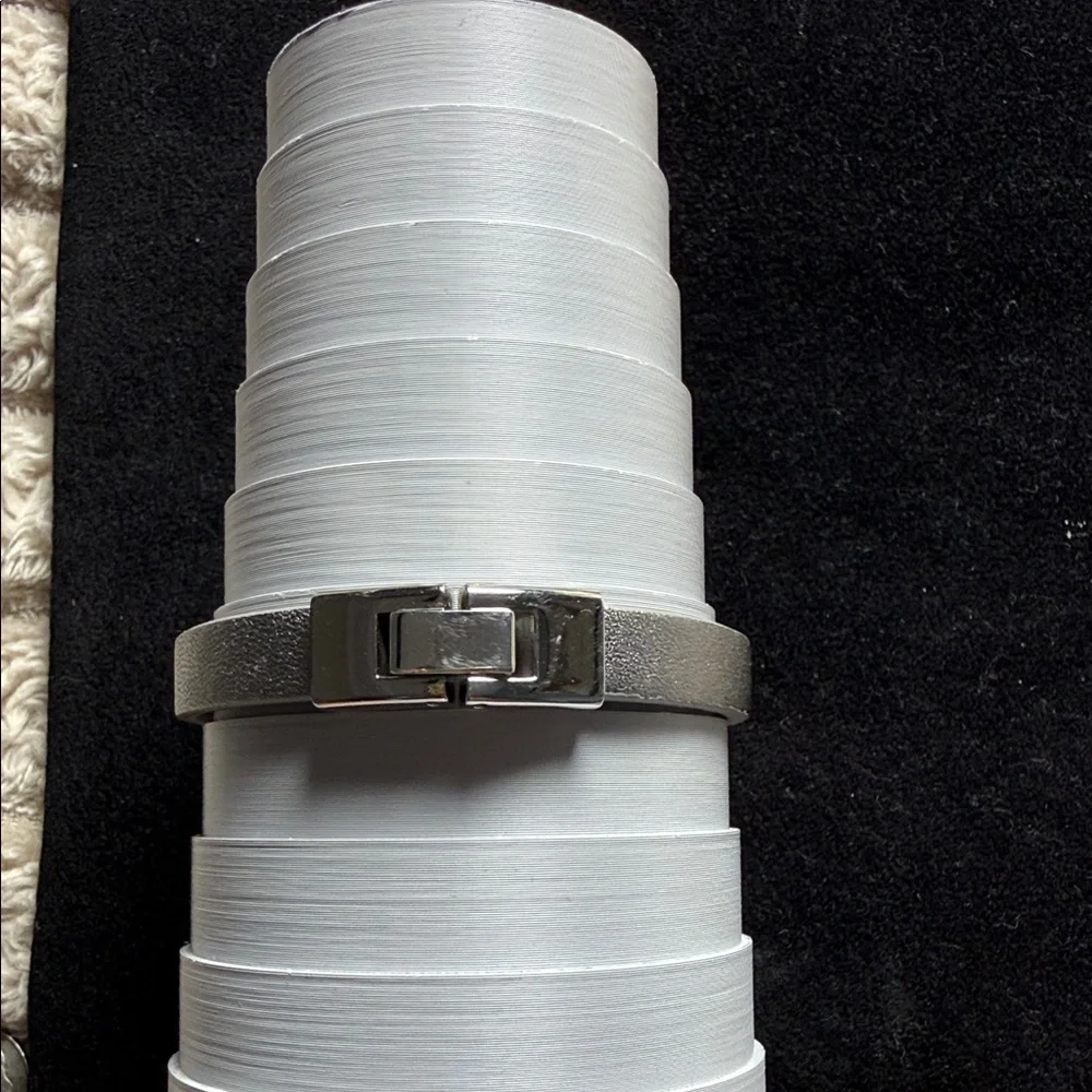 Fossil Silver Gray Leather Bracelet with Crystal Accent